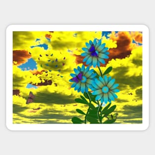 Butterflies and blue daisies Sticker